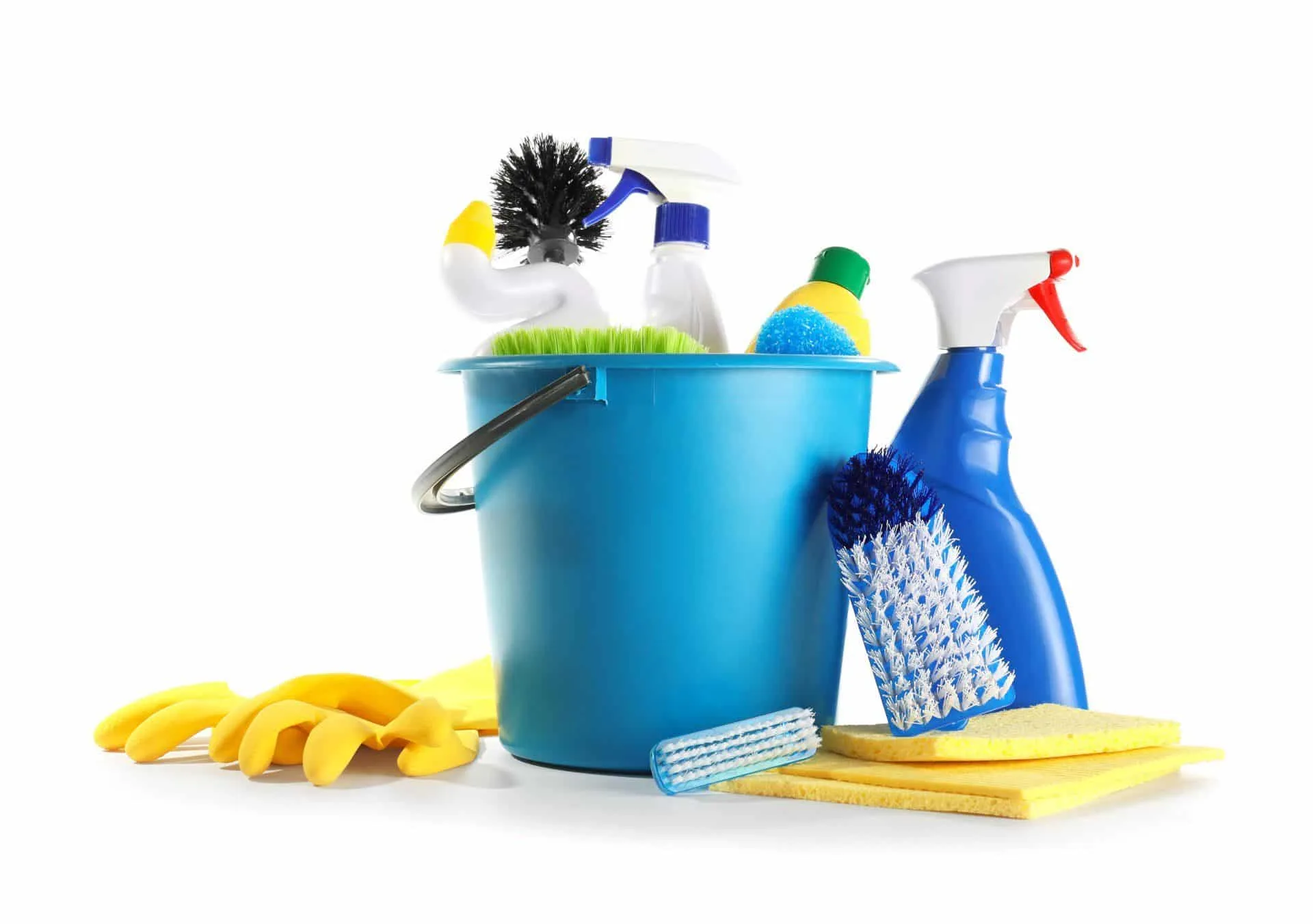 Your Move Out Cleaning Checklist 3 blue bucket filled with cleaning supplies