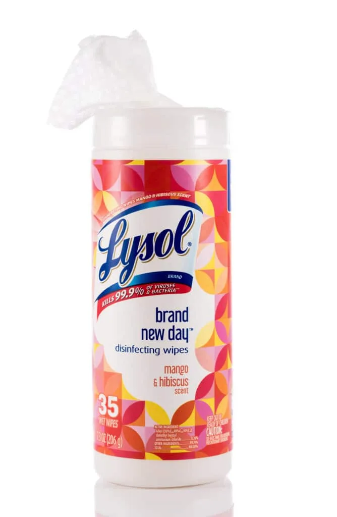 How to Clean Baseboards 8 Lysol disinfecting wipes canister isolated against white background