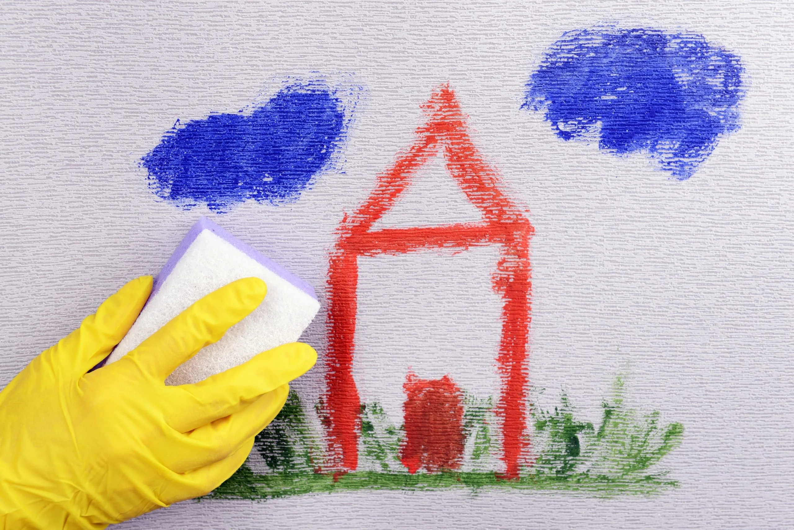 How to Get Crayon Off the Walls 4 Someone cleaning crayon off of the wall with a cleaning eraser