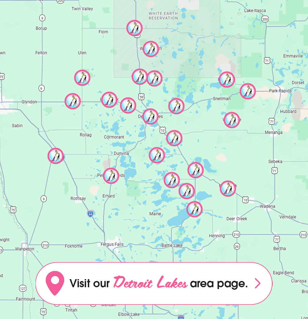visual map of service areas for Detroit Lakes indicated by map markers.